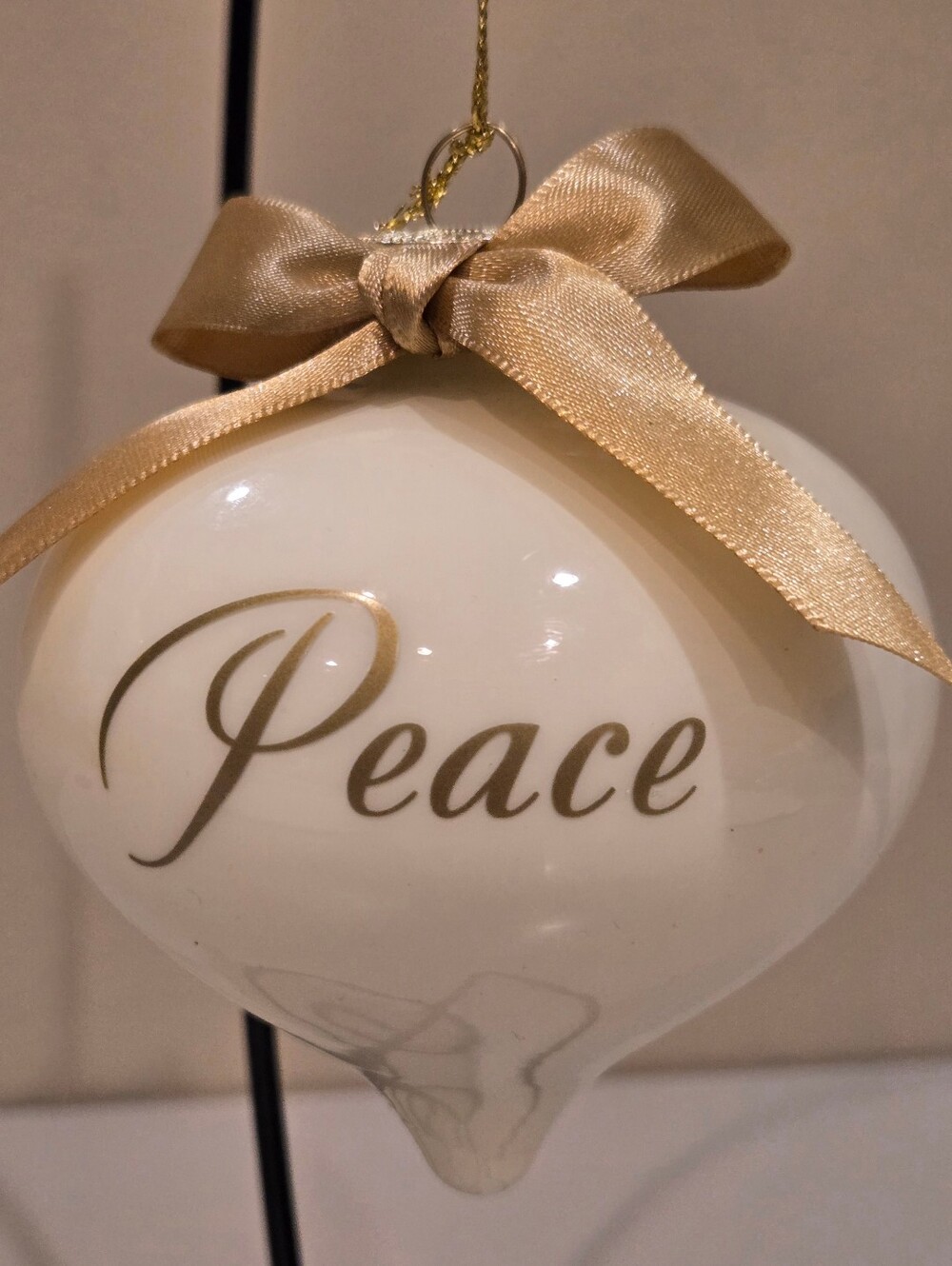 Hallmark White and Gold 'Peace' Holiday Ornament with Gold Bow